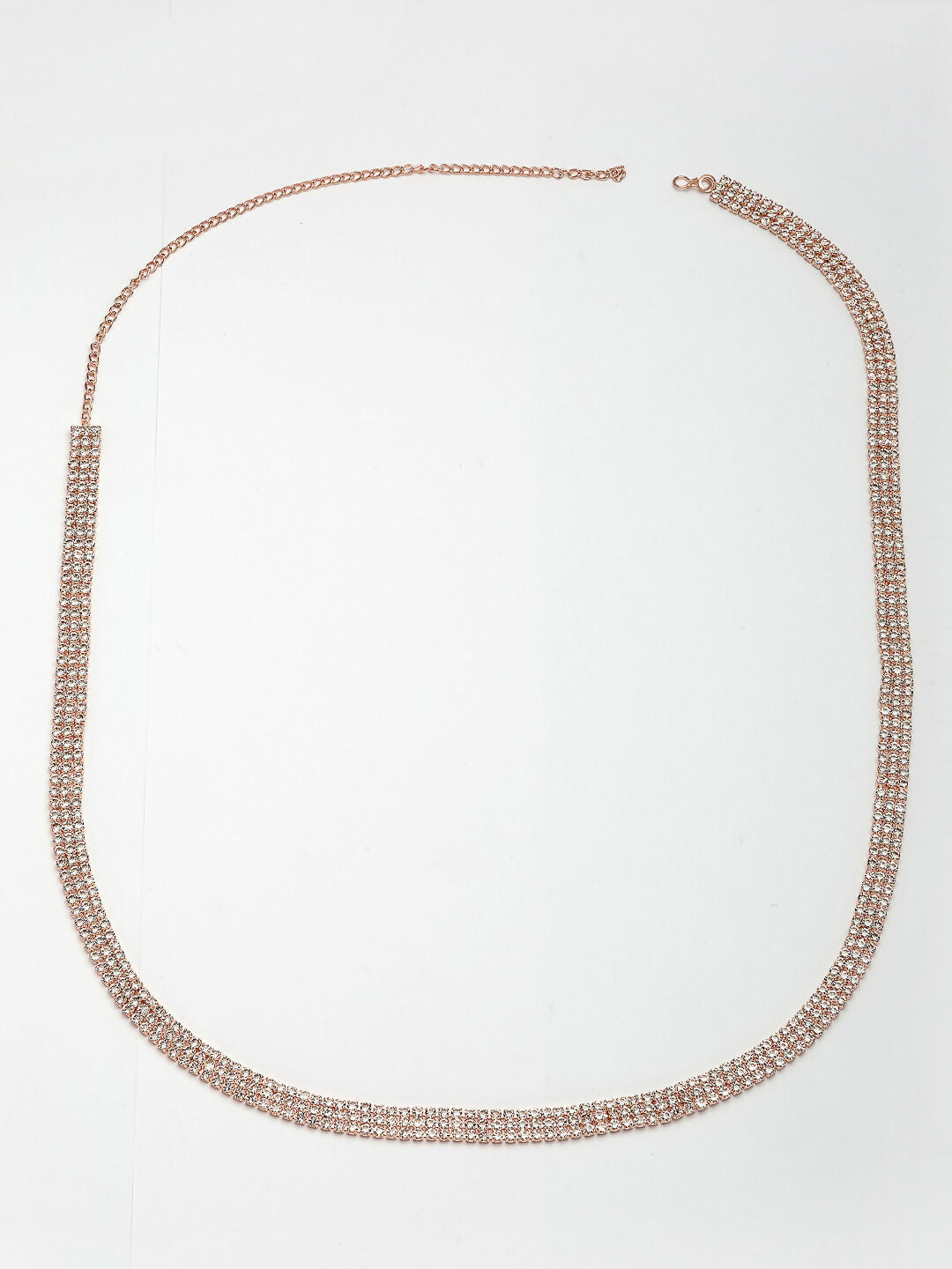 NVR Women's Rose Gold-Polished AD-Studded 3 Layered Kamarbandh Waist Chain