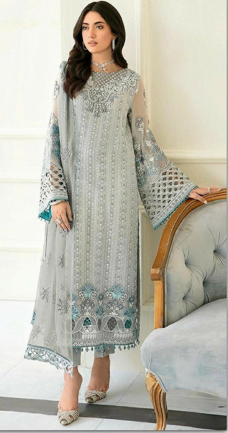Anaita Sky Blue Fox Georgette Stitched Suit with Embroidery Sequence Work & Khatli Work