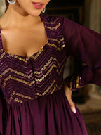Janasya Purple Georgette Sequined Tunic & Bottom
