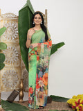 Shivam Fabrics Green Georgette Fabric Printed Saree - Distacart
