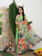Shivam Fabrics Green Georgette Fabric Printed Saree - Distacart