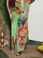 Shivam Fabrics Green Georgette Fabric Printed Saree - Distacart