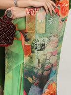 Shivam Fabrics Green Georgette Fabric Printed Saree - Distacart