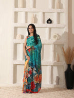 Shivam Fabrics Multi Color Georgette Fabric Printed Saree - Distacart