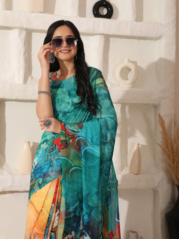 Shivam Fabrics Multi Color Georgette Fabric Printed Saree - Distacart