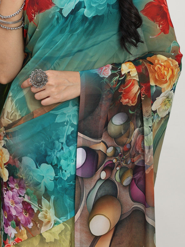 Shivam Fabrics Multi Color Georgette Fabric Printed Saree - Distacart
