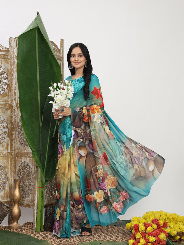 Shivam Fabrics Multi Color Georgette Fabric Printed Saree - Distacart