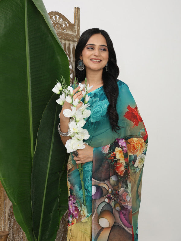 Shivam Fabrics Multi Color Georgette Fabric Printed Saree - Distacart