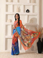 Shivam Fabrics Red Georgette Fabric Printed Saree - Distacart