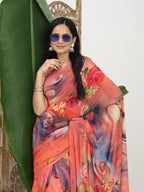 Shivam Fabrics Pink Georgette Fabric Printed Saree - Distacart