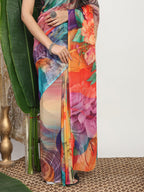 Shivam Fabrics Multi Color Georgette Fabric Printed Saree - Distacart