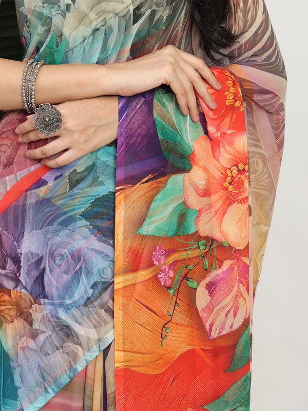Shivam Fabrics Multi Color Georgette Fabric Printed Saree - Distacart