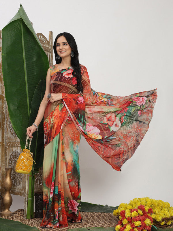 Shivam Fabrics Multi Color Georgette Fabric Printed Saree - Distacart