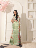 Shivam Fabrics Green Lichi Patta Fabric Printed Saree - Distacart