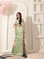 Shivam Fabrics Green Lichi Patta Fabric Printed Saree - Distacart