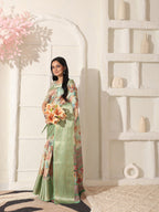 Shivam Fabrics Green Lichi Patta Fabric Printed Saree - Distacart