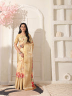 Shivam Fabrics Beige Lichi Patta Fabric Printed Saree - Distacart