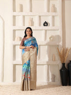 Shivam Fabrics Sky Blue Lichi Patta Fabric Printed Saree - Distacart