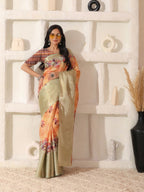 Shivam Fabrics Peach Lichi Patta Fabric Printed Saree - Distacart