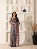 Shivam Fabrics Brown Linen Fabric Printed Saree - Distacart