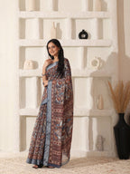Shivam Fabrics Brown Linen Fabric Printed Saree - Distacart