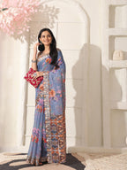 Shivam Fabrics Purple Linen Fabric Printed Saree - Distacart