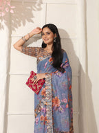 Shivam Fabrics Purple Linen Fabric Printed Saree - Distacart
