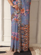 Shivam Fabrics Purple Linen Fabric Printed Saree - Distacart