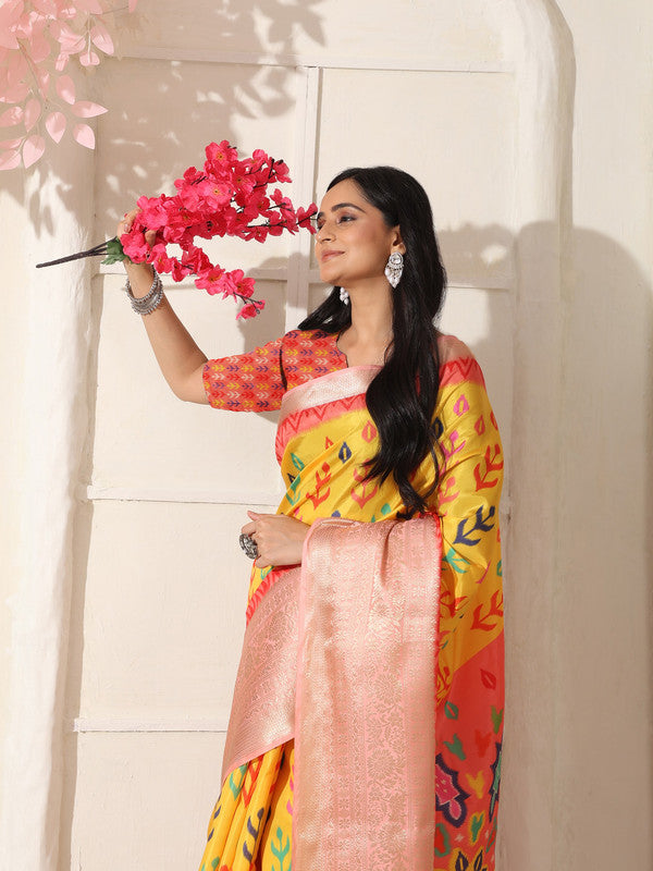 Shivam Fabrics Yellow Lichi Patta Fabric Printed Saree - Distacart
