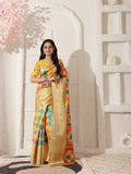 Shivam Fabrics Yellow Lichi Patta Fabric Printed Saree - Distacart