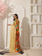 Shivam Fabrics Yellow Lichi Patta Fabric Printed Saree - Distacart