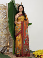 Shivam Fabrics Yellow Tussar Silk Fabric Printed Saree - Distacart