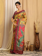 Shivam Fabrics Yellow Tussar Silk Fabric Printed Saree - Distacart