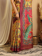 Shivam Fabrics Yellow Tussar Silk Fabric Printed Saree - Distacart
