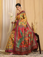Shivam Fabrics Yellow Tussar Silk Fabric Printed Saree - Distacart