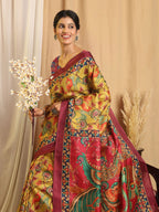Shivam Fabrics Yellow Tussar Silk Fabric Printed Saree - Distacart