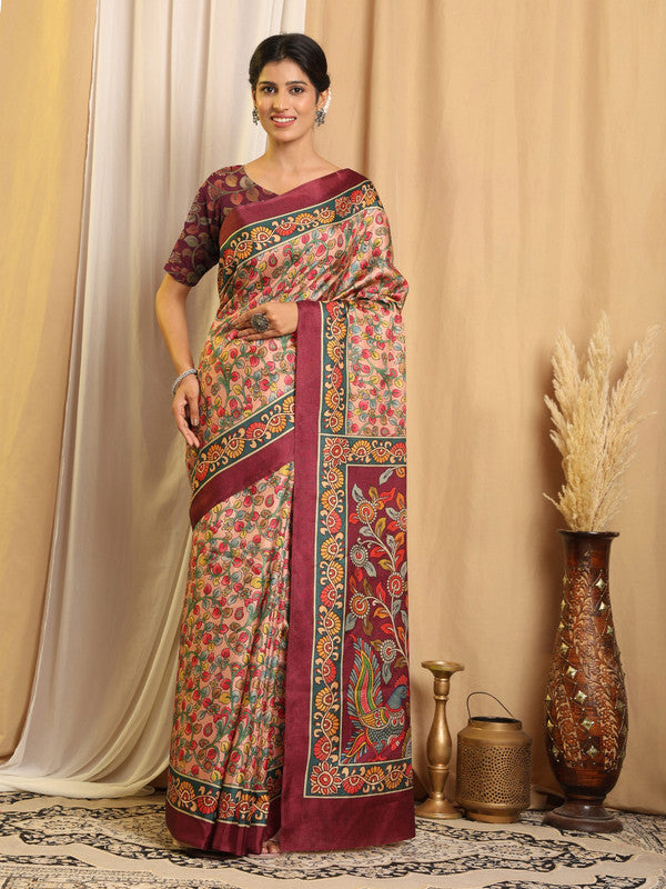 Shivam Fabrics Multi Color Tussar Silk Fabric Printed Saree - Distacart