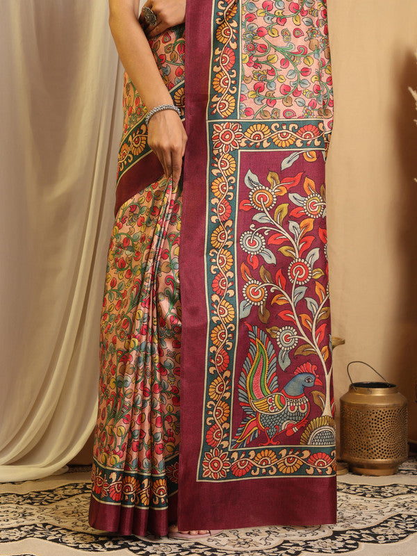 Shivam Fabrics Multi Color Tussar Silk Fabric Printed Saree - Distacart