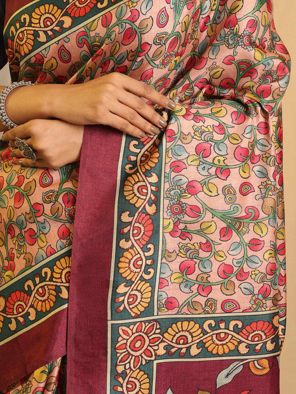 Shivam Fabrics Multi Color Tussar Silk Fabric Printed Saree - Distacart