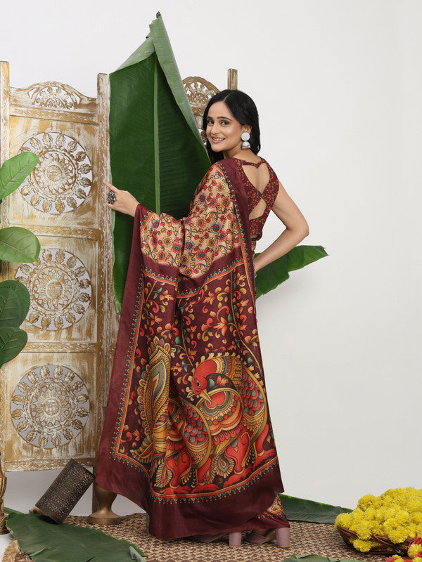 Shivam Fabrics Beige Tussar Silk Fabric Printed Saree - Distacart