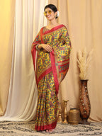 Shivam Fabrics Yellow Tussar Silk Fabric Printed Saree - Distacart