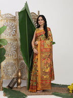 Shivam Fabrics Yellow Tussar Silk Fabric Printed Saree - Distacart
