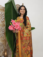 Shivam Fabrics Yellow Tussar Silk Fabric Printed Saree - Distacart