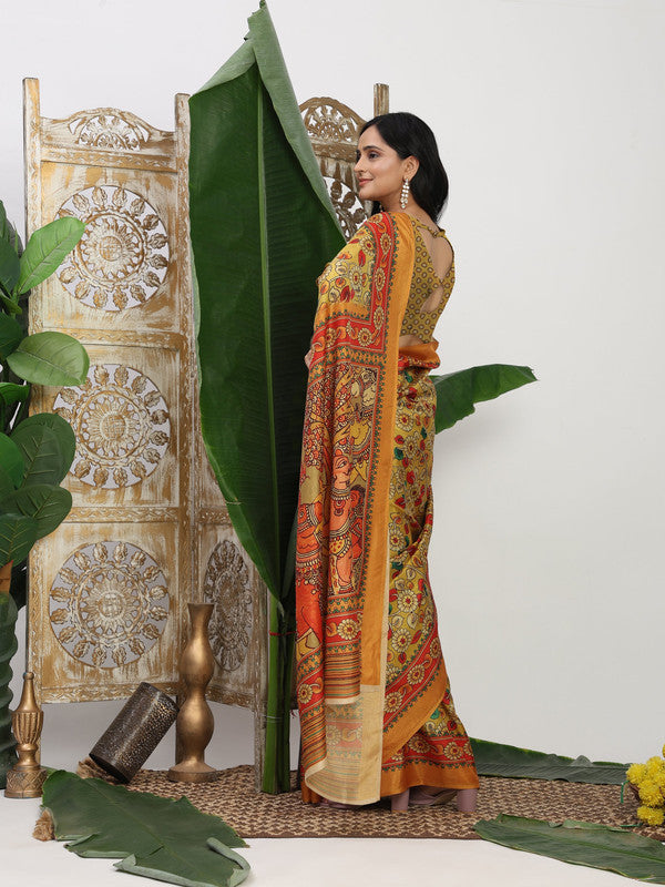 Shivam Fabrics Yellow Tussar Silk Fabric Printed Saree - Distacart