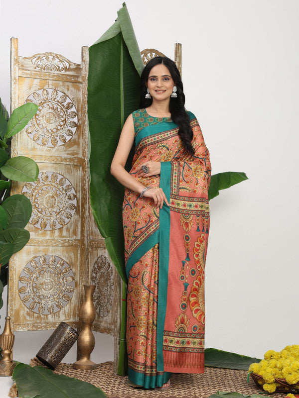 Shivam Fabrics Pink Tussar Silk Fabric Printed Saree - Distacart