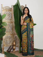 Shivam Fabrics Yellow Tussar Silk Fabric Printed Saree - Distacart