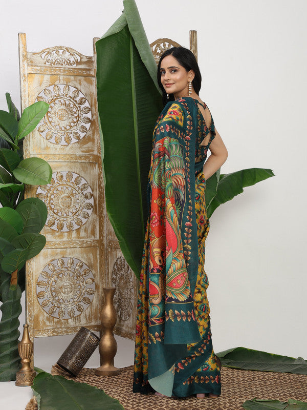 Shivam Fabrics Yellow Tussar Silk Fabric Printed Saree - Distacart