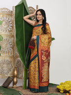 Shivam Fabrics Yellow Tussar Silk Fabric Printed Saree - Distacart