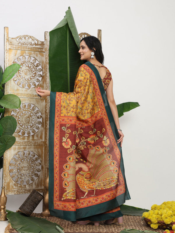 Shivam Fabrics Yellow Tussar Silk Fabric Printed Saree - Distacart