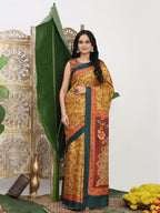 Shivam Fabrics Yellow Tussar Silk Fabric Printed Saree - Distacart